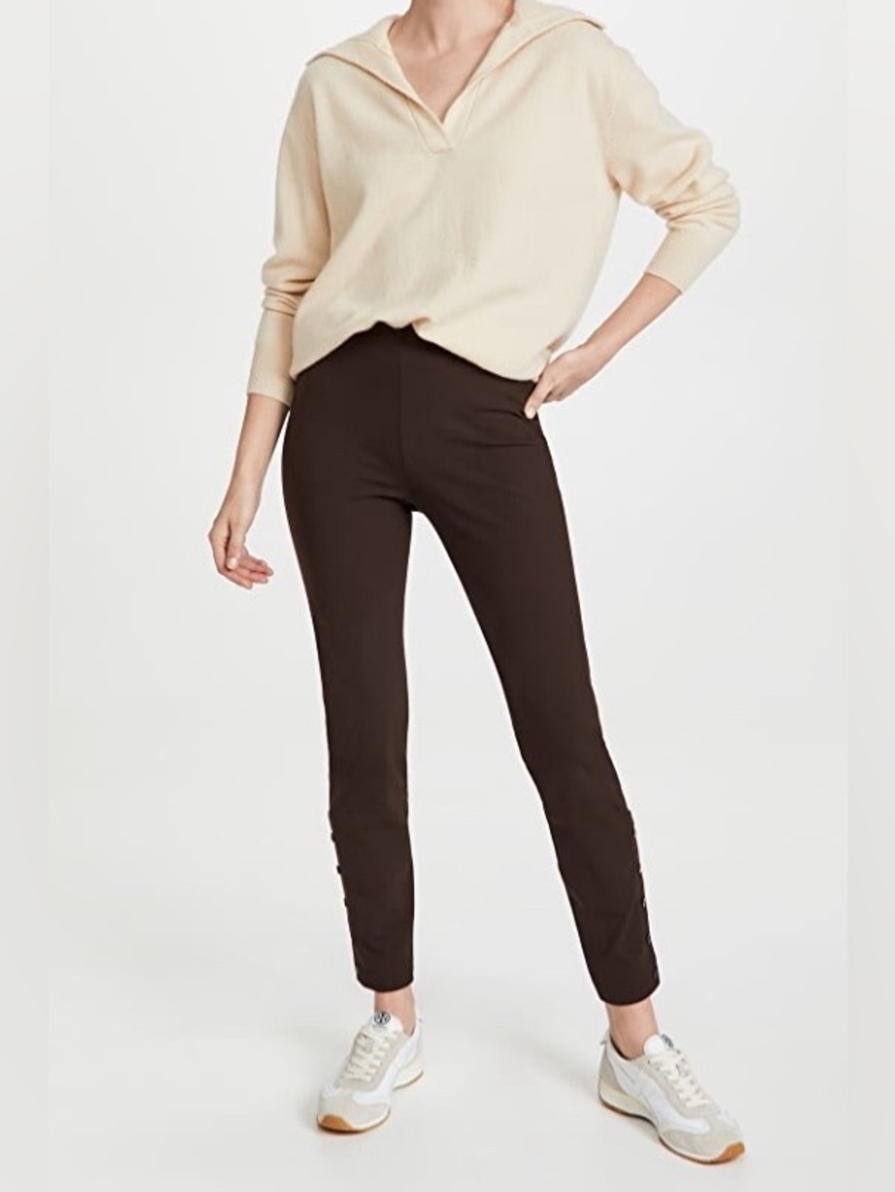 Theory button legging in mocha brown size large